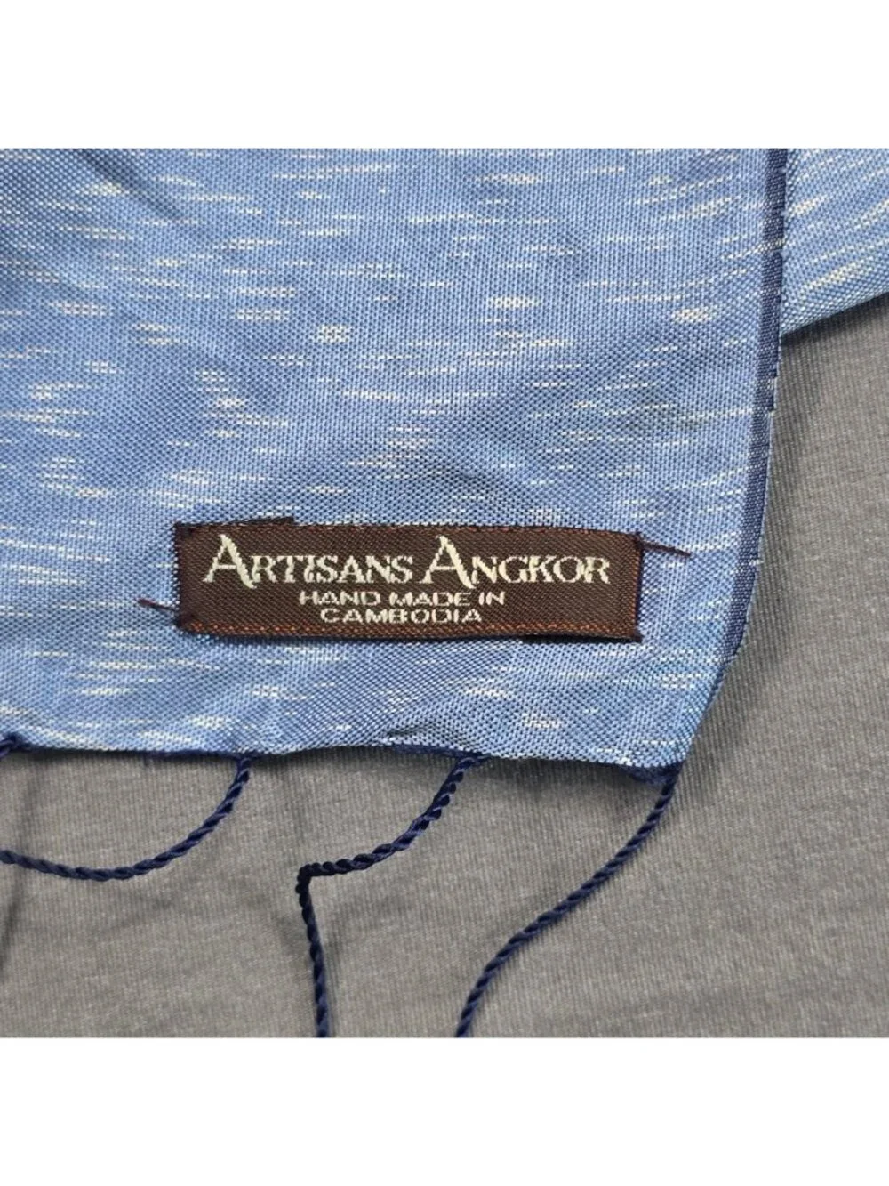 Artisans Angkor Handmade Scarf Blue Fringe Design Lightweight Silk